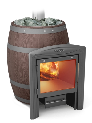 Печь для бани ПБ Вариата Inox Витра Баррель палисандр