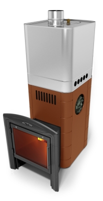 Печь для бани ПБ Бирюса 2013 Carbon Витра ЗК терракота